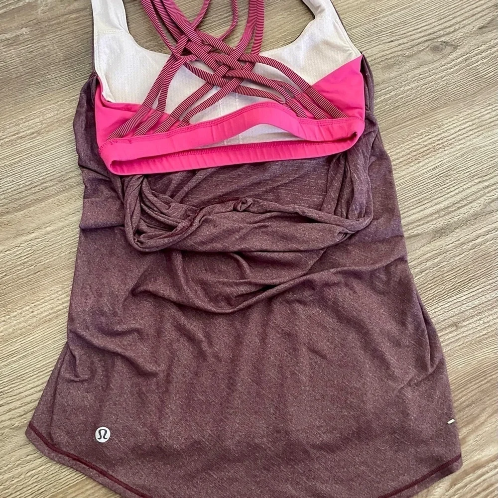 LULULEMON WILD TANK Top 2-in-1 Heathered Black Cherry/Electric Coral Size 2